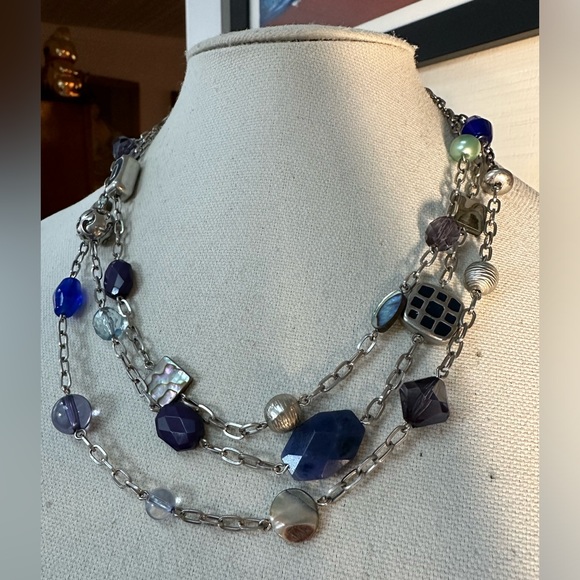 Blue silver triples strand Lia Sophia necklace - Picture 4 of 7